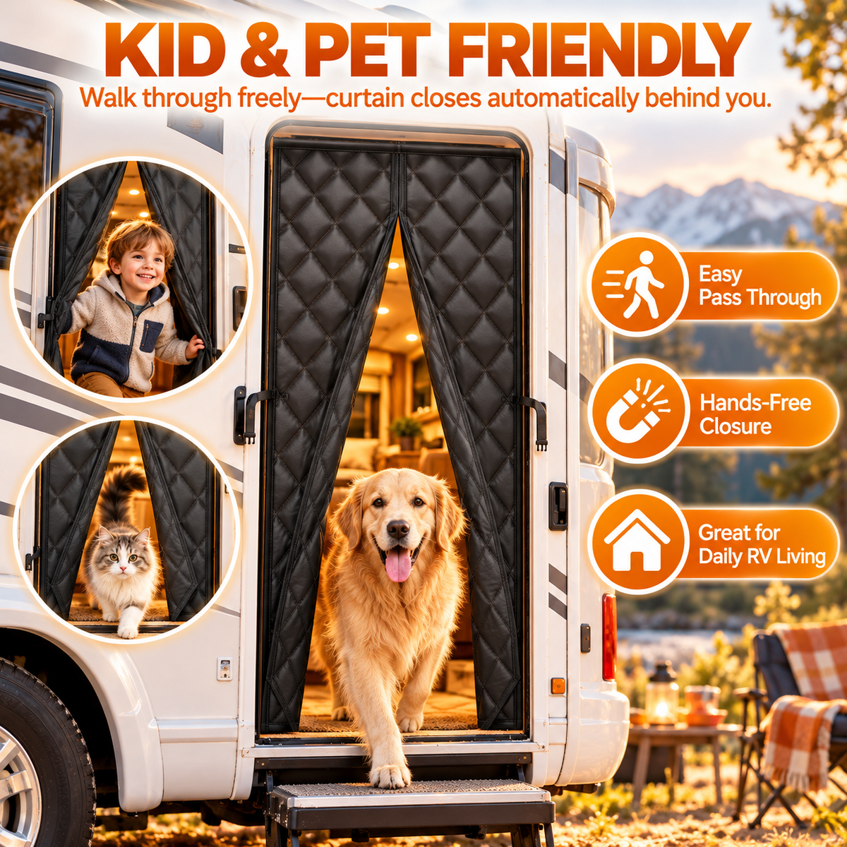 🚚RV Insulated Door Cover, Magnetic Thermal Curtain, 33 x 80 in, Fits Most RV Entry Doors
