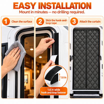 🚚RV Insulated Door Cover, Magnetic Thermal Curtain, 33 x 80 in, Fits Most RV Entry Doors