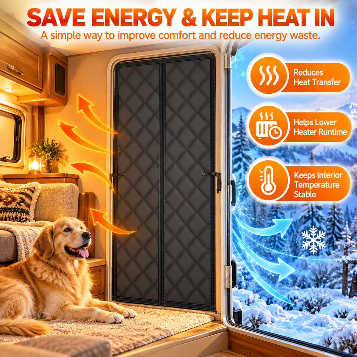 🚚RV Insulated Door Cover, Magnetic Thermal Curtain, 33 x 80 in, Fits Most RV Entry Doors