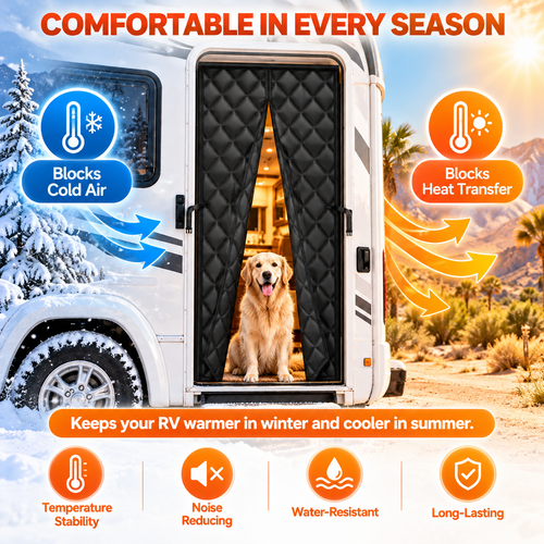 🚚RV Insulated Door Cover, Magnetic Thermal Curtain, 33 x 80 in, Fits Most RV Entry Doors