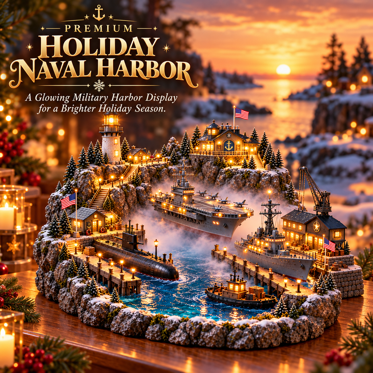 ⚓🇺🇸 Harbor of Honor™ – Lighted Naval Christmas Village & Lighthouse Display 🎄✨