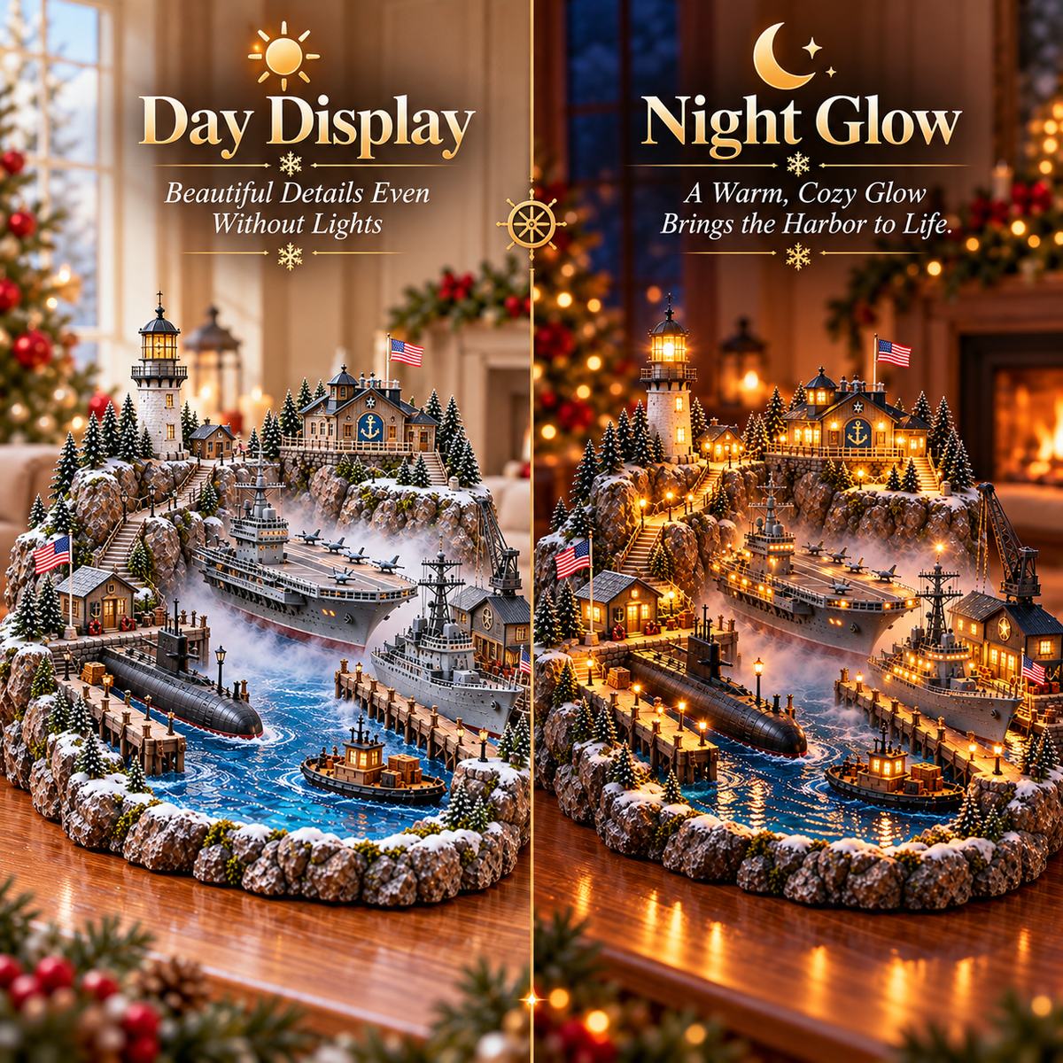 ⚓🇺🇸 Harbor of Honor™ – Lighted Naval Christmas Village & Lighthouse Display 🎄✨