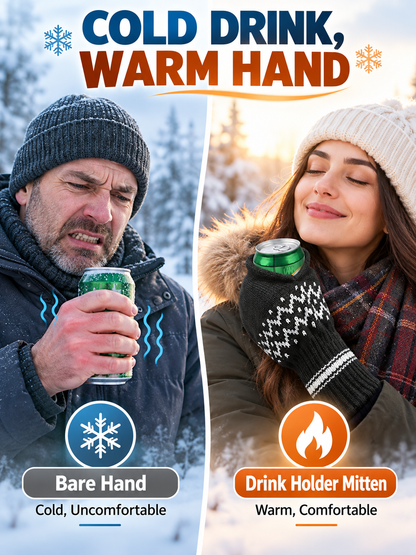 🍺 Winter Fun Deal – Knitted Drink Holder Mittens 🧤 Warm Stretch Gloves That Keep Hands Cozy While Holding Your Chilled Beverage ❄️