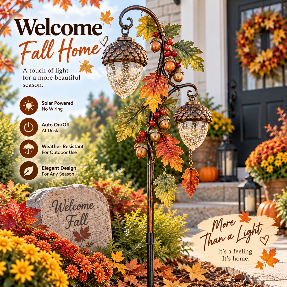 🔥 Last Day 50% OFF-🍁 Autumn Acorn Glow™ – Solar Double Acorn Garden Stake Light
