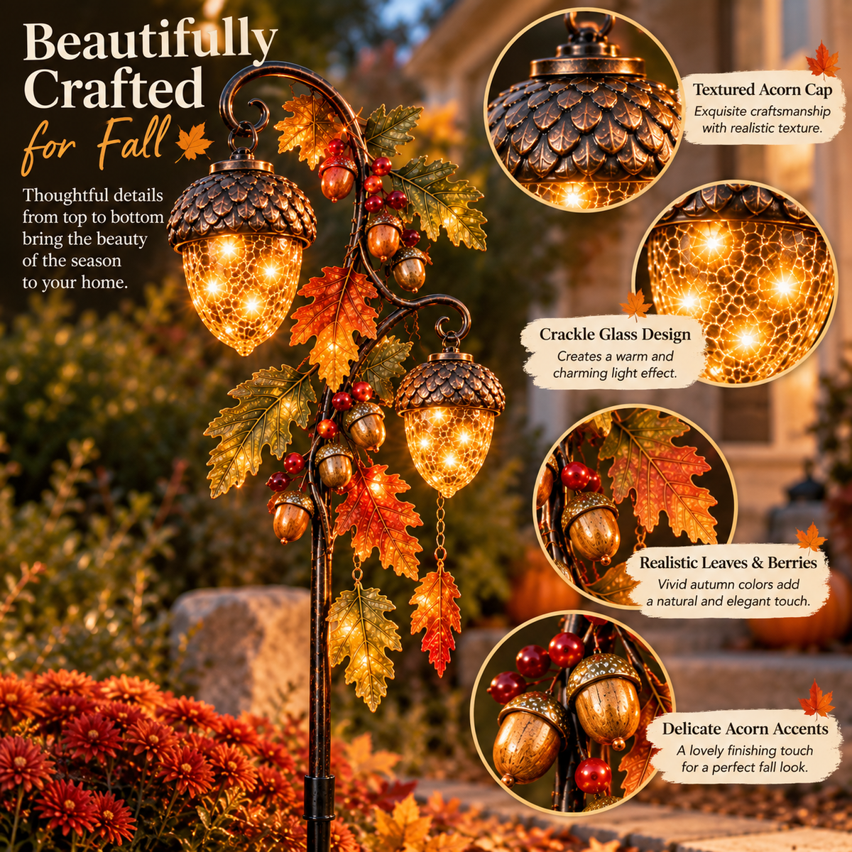 🔥 Last Day 50% OFF-🍁 Autumn Acorn Glow™ – Solar Double Acorn Garden Stake Light