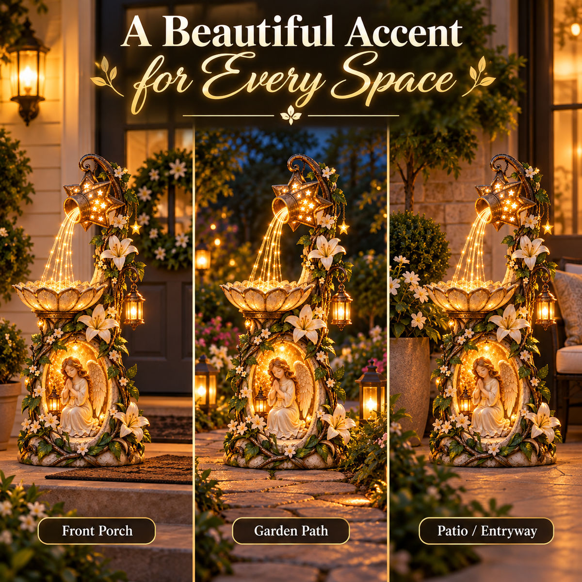 🔥 Last Day 49% OFF👼✨ Angel Starlight Garden Fountain – Faith-Inspired Lighted Outdoor Decor