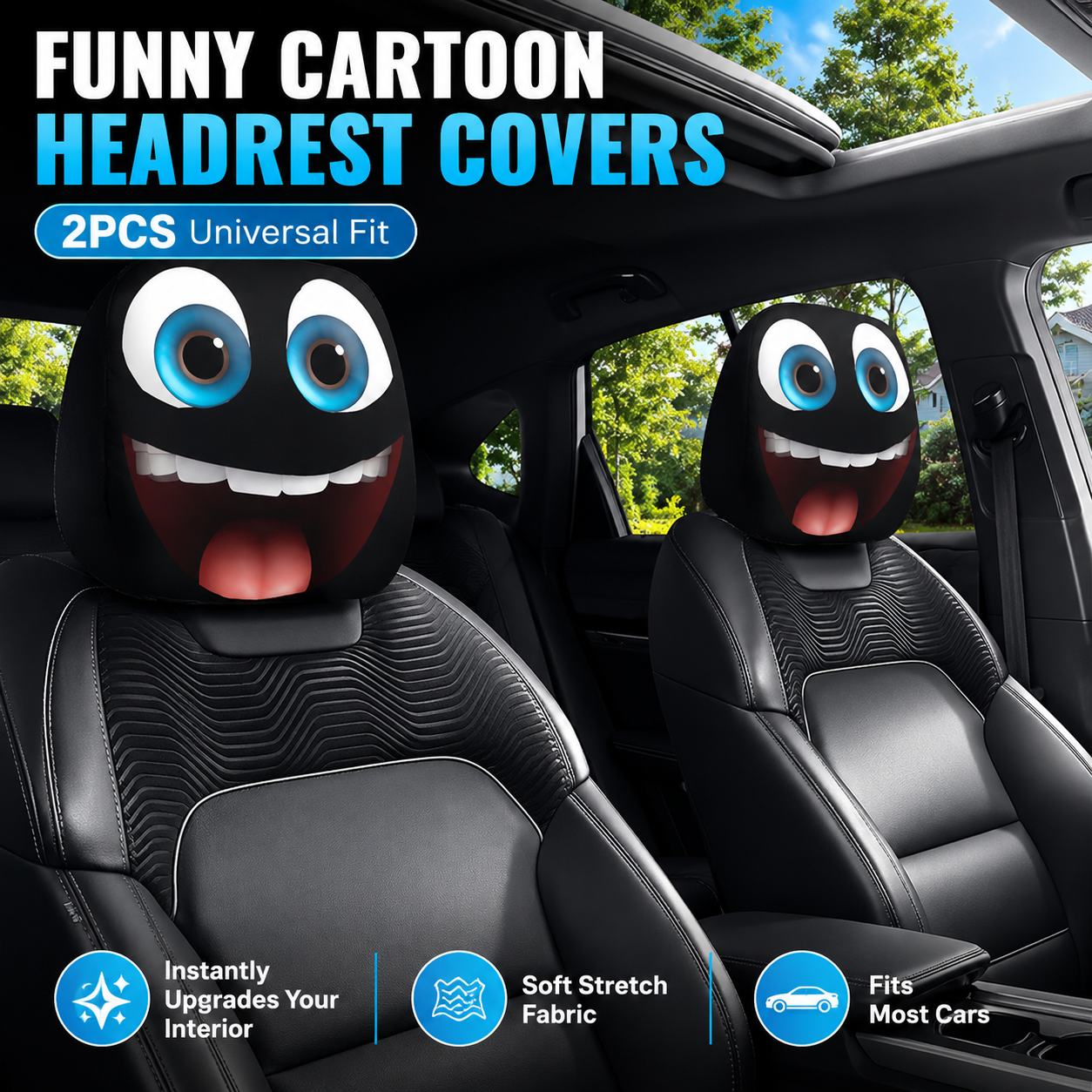 🔥HOT SALE 55% OFF😆 Funny Cartoon Car Headrest Covers – 2PCS Universal Fit 🚗