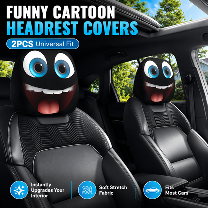 🔥HOT SALE 55% OFF😆 Funny Cartoon Car Headrest Covers – 2PCS Universal Fit 🚗