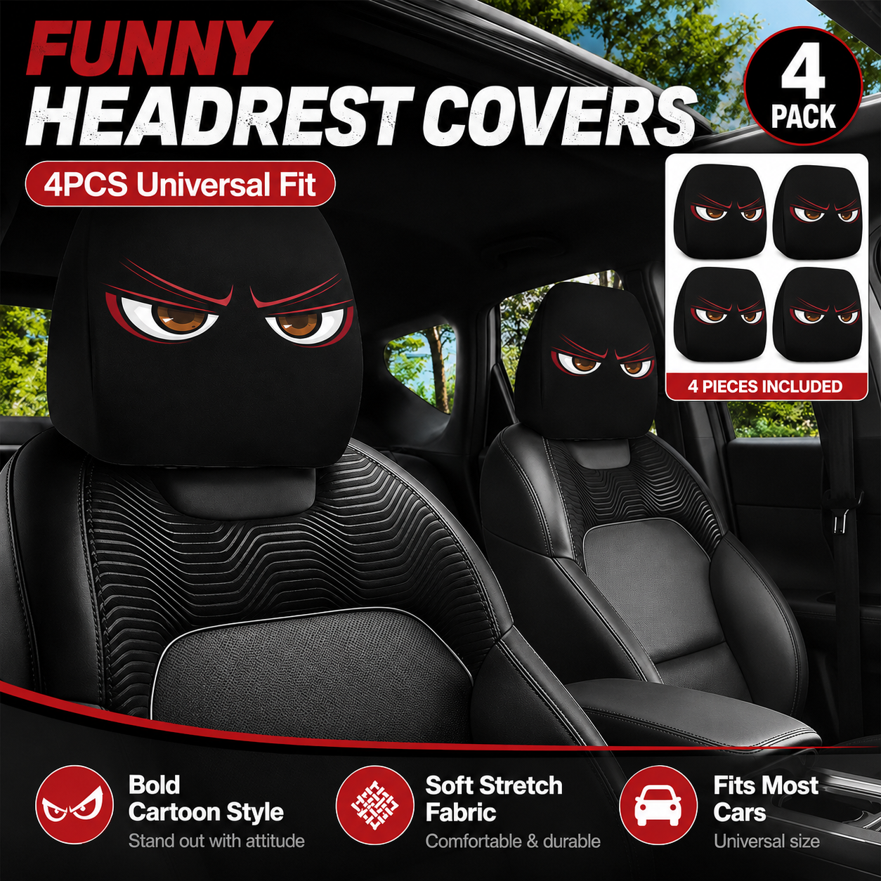 🔥HOT SALE 55% OFF😆 Funny Cartoon Car Headrest Covers – 2PCS Universal Fit 🚗