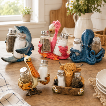 🧂Coastal Animal Salt & Pepper Shaker Holder Set