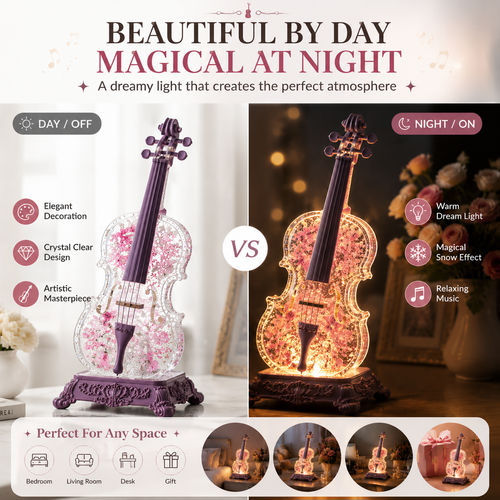 🔥🎻 Crystal Violin Music Box – Bluetooth Speaker With Dream Light & Snow Effect