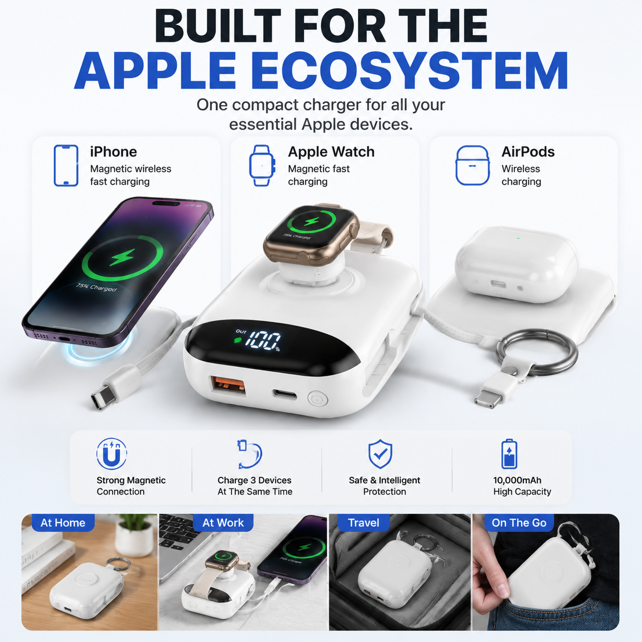 🔥 LAST DAY 50% OFF-🔋 3-in-1 Magnetic Power Bank 10000mAh – Portable Charger for iPhone, Apple Watch & AirPods