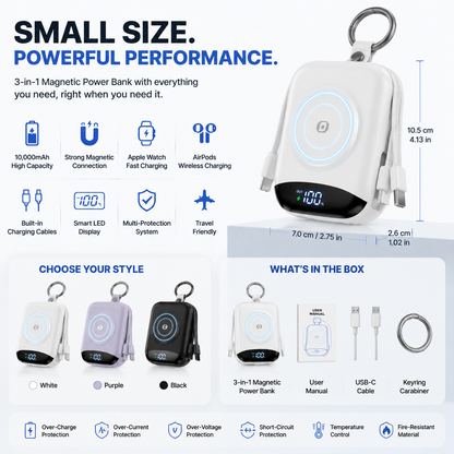 🔥 LAST DAY 50% OFF-🔋 3-in-1 Magnetic Power Bank 10000mAh – Portable Charger for iPhone, Apple Watch & AirPods