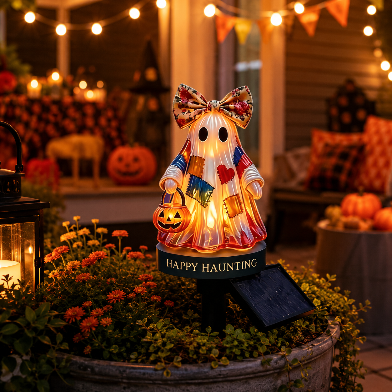 👻Patchwork Ghost Solar Garden Stake Light | Cute Halloween Decorative Pathway Lamp