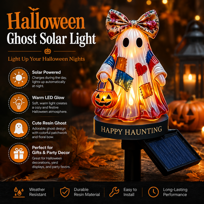 👻Patchwork Ghost Solar Garden Stake Light | Cute Halloween Decorative Pathway Lamp