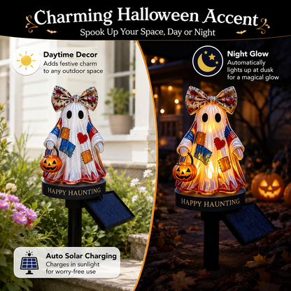 👻Patchwork Ghost Solar Garden Stake Light | Cute Halloween Decorative Pathway Lamp