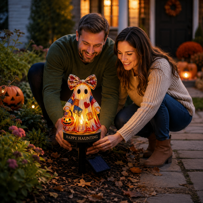 👻Patchwork Ghost Solar Garden Stake Light | Cute Halloween Decorative Pathway Lamp