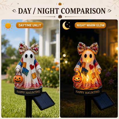 👻Patchwork Ghost Solar Garden Stake Light | Cute Halloween Decorative Pathway Lamp