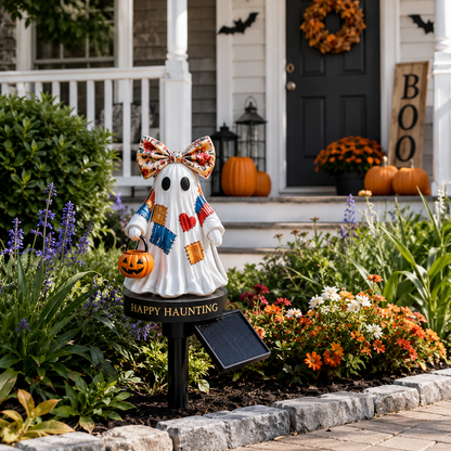 👻Patchwork Ghost Solar Garden Stake Light | Cute Halloween Decorative Pathway Lamp
