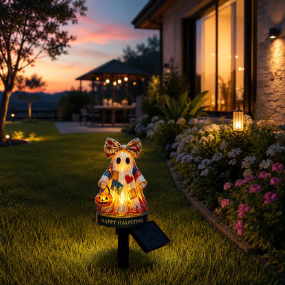 👻Patchwork Ghost Solar Garden Stake Light | Cute Halloween Decorative Pathway Lamp