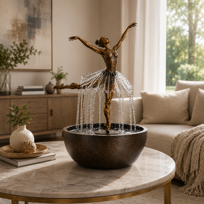 🎁 Elegant Ballerina Waterfall Fountain – Bronze Tabletop Water Feature with LED Accent Light