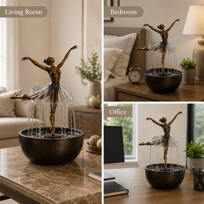 🎁 Elegant Ballerina Waterfall Fountain – Bronze Tabletop Water Feature with LED Accent Light