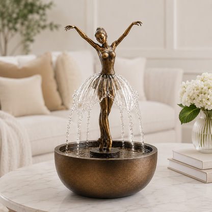 🎁 Elegant Ballerina Waterfall Fountain – Bronze Tabletop Water Feature with LED Accent Light