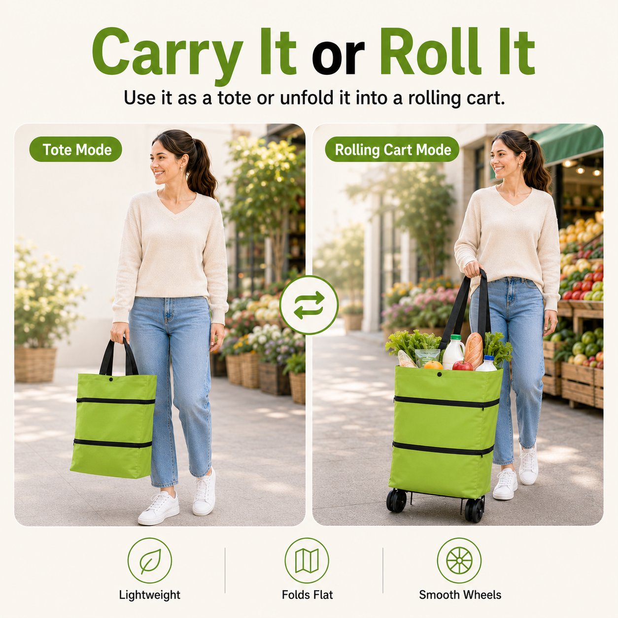 ✨LAST DAY 50% OFF-2 in 1 Lightweight Collapsible Shopping Cart