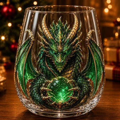 Mythic Dragon 3D Glass Art Cup – Handcrafted Fantasy Whiskey Glass