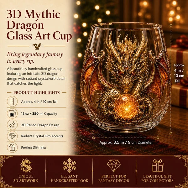 Mythic Dragon 3D Glass Art Cup – Handcrafted Fantasy Whiskey Glass