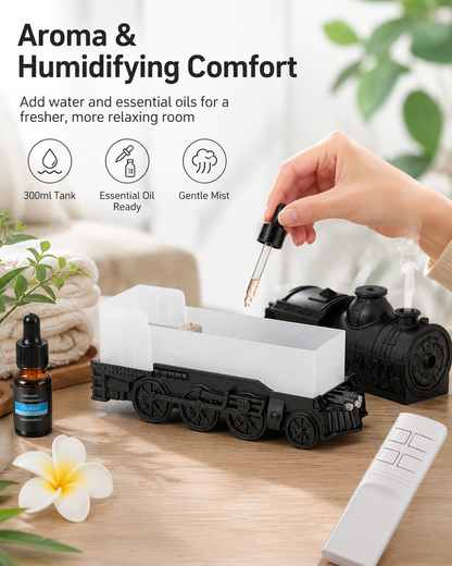 🔥🚂Vintage Steam Train Humidifier – 300ML Aromatherapy Diffuser with LED Light
