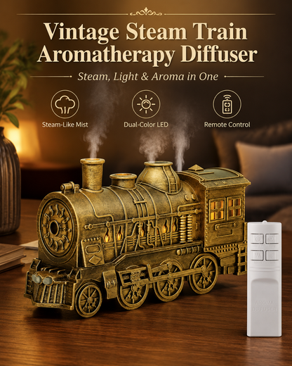🔥🚂Vintage Steam Train Humidifier – 300ML Aromatherapy Diffuser with LED Light