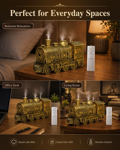 🔥🚂Vintage Steam Train Humidifier – 300ML Aromatherapy Diffuser with LED Light