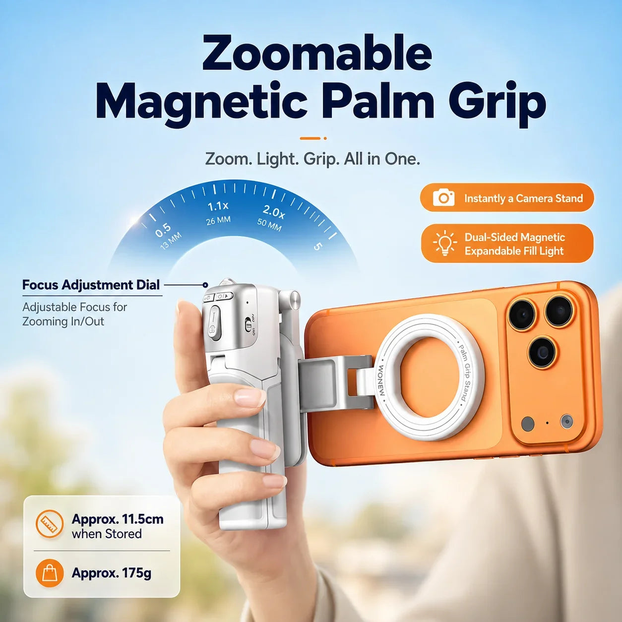 📸 Zoomable Magnetic Palm Grip | Selfie Stick & Tripod