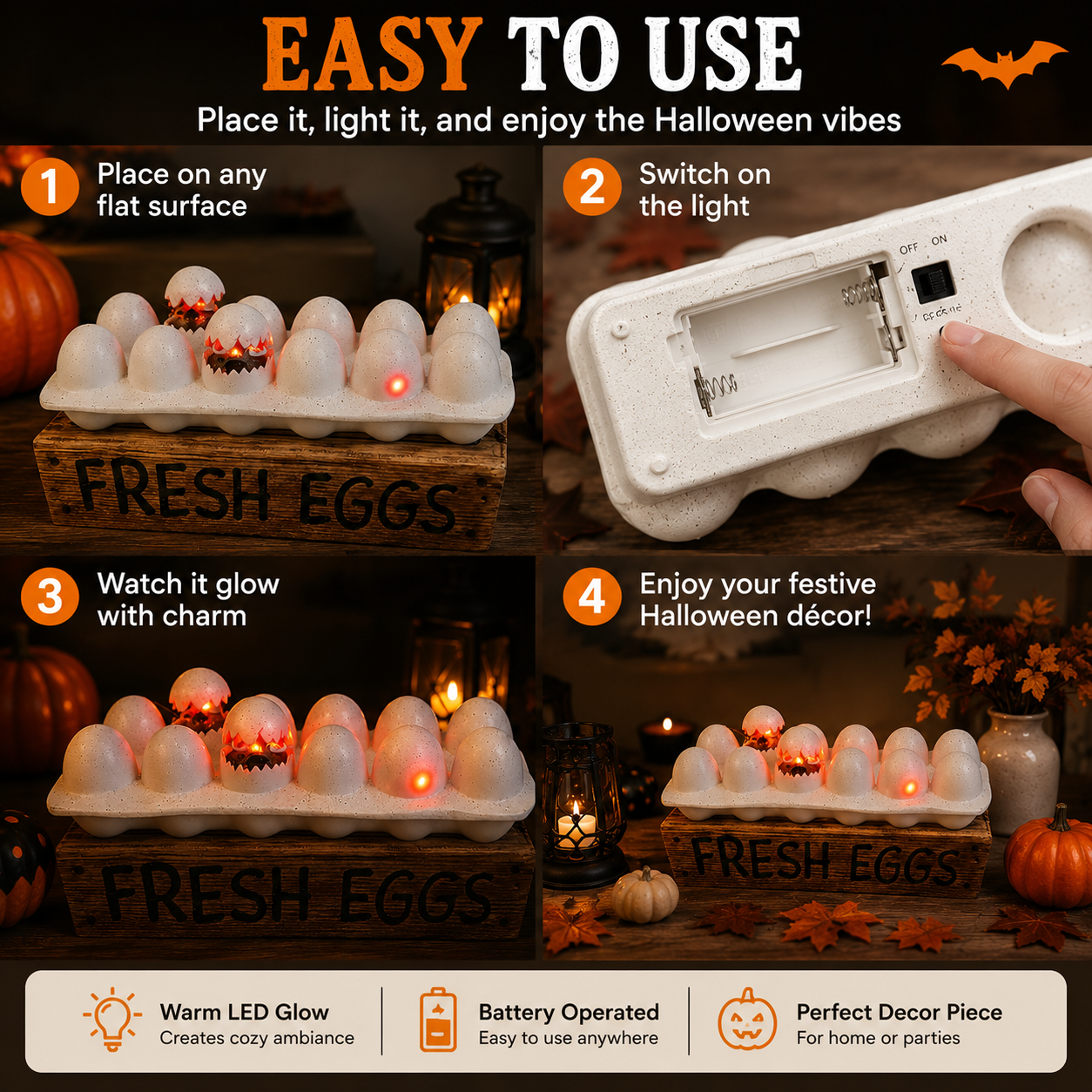 🎃 Glowing Halloween Egg Tabletop Decoration – Cute Spooky Home Decor