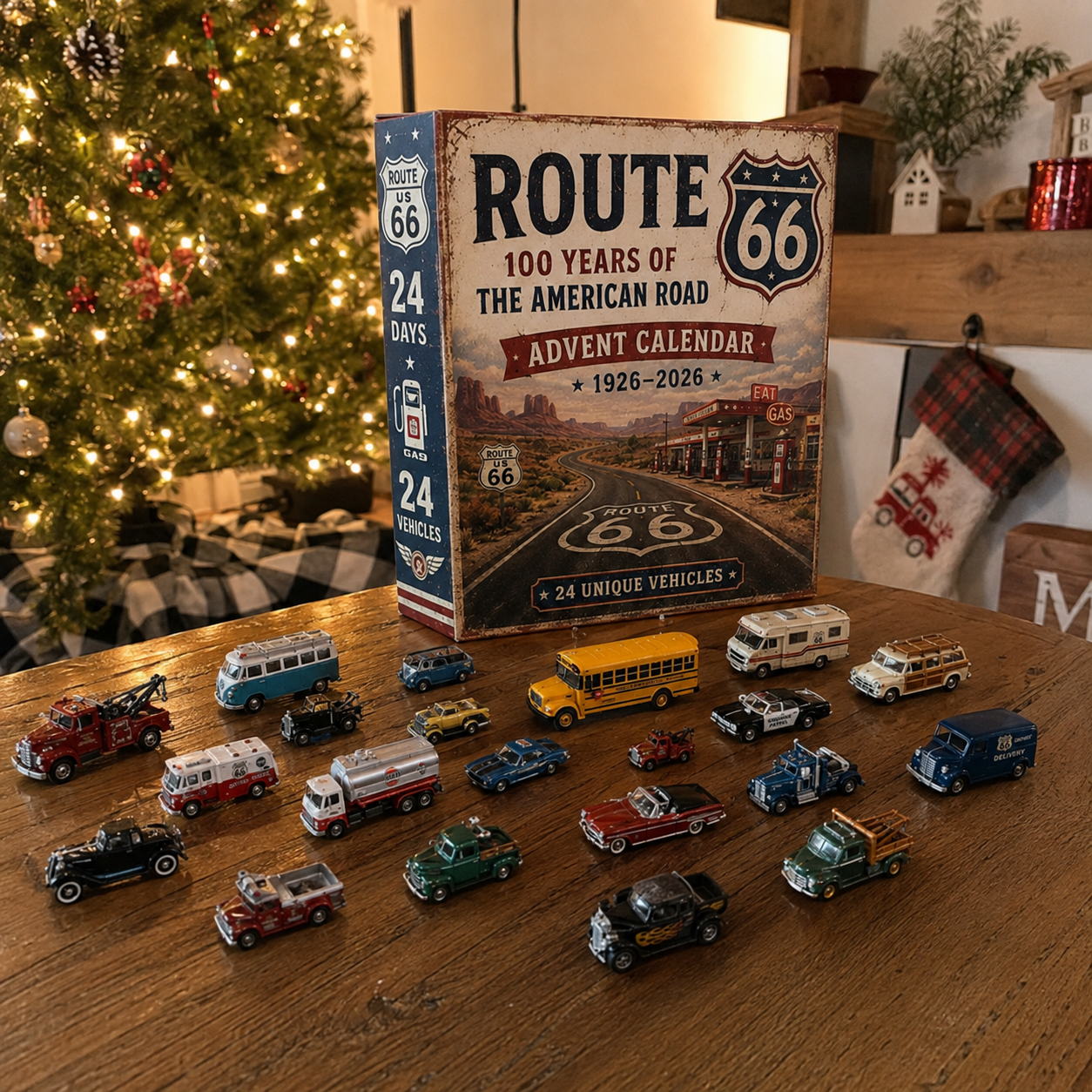 🚗Route 66 Centennial Advent Calendar – 24 Days of American Road Legends | 1926–2026 Collector’s Edition🎄
