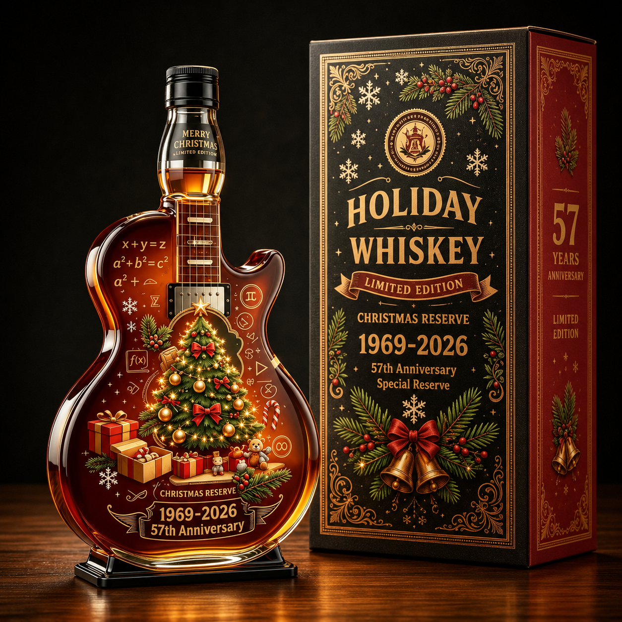 📦🎅🏼57th Anniversary Christmas Guitar Whiskey Decanter – Limited Edition Rock & Roll Collectible Gift