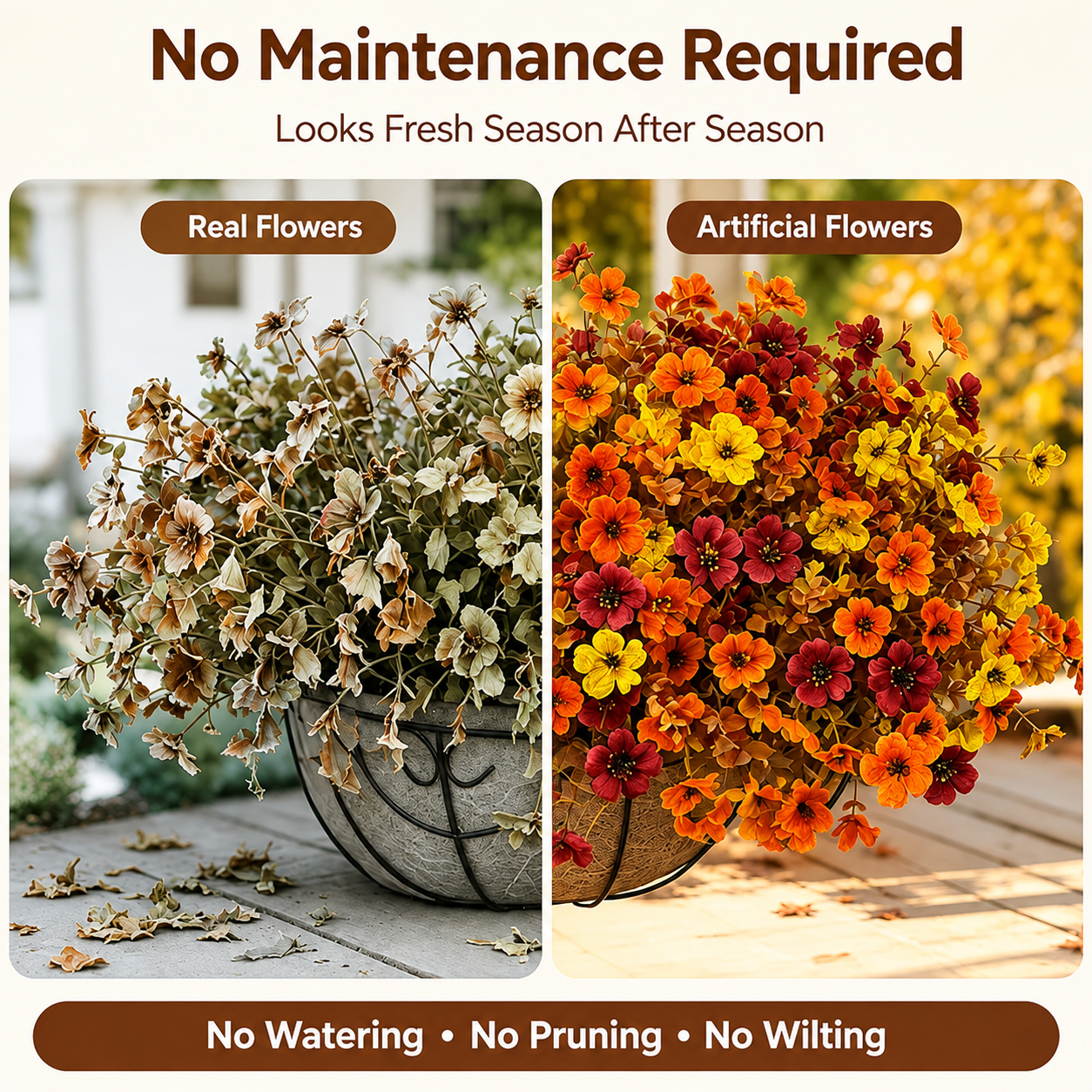 Zero maintenance artificial flowers
