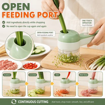4-in-1 Handheld Electric Vegetable Cutter & Slicer | Cordless Food Processor with Cleaning Brush