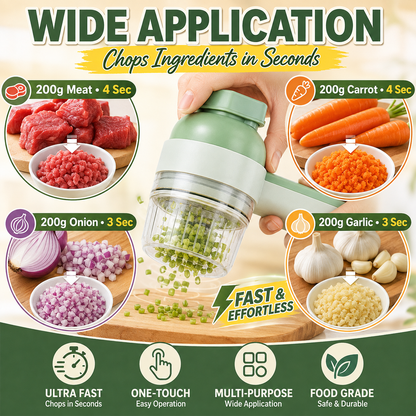4-in-1 Handheld Electric Vegetable Cutter & Slicer | Cordless Food Processor with Cleaning Brush