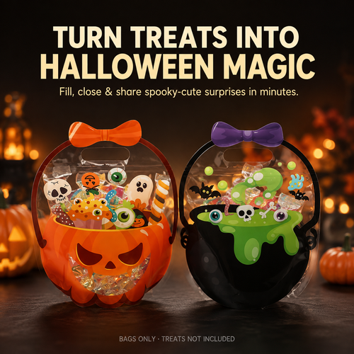 👻👻🎃 Halloween Cauldron Treat Bags – Clear Fillable Party Favor Bags