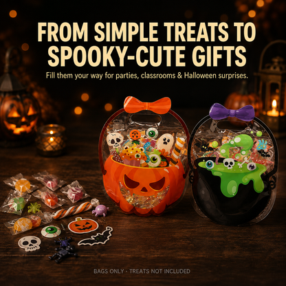 👻👻🎃 Halloween Cauldron Treat Bags – Clear Fillable Party Favor Bags