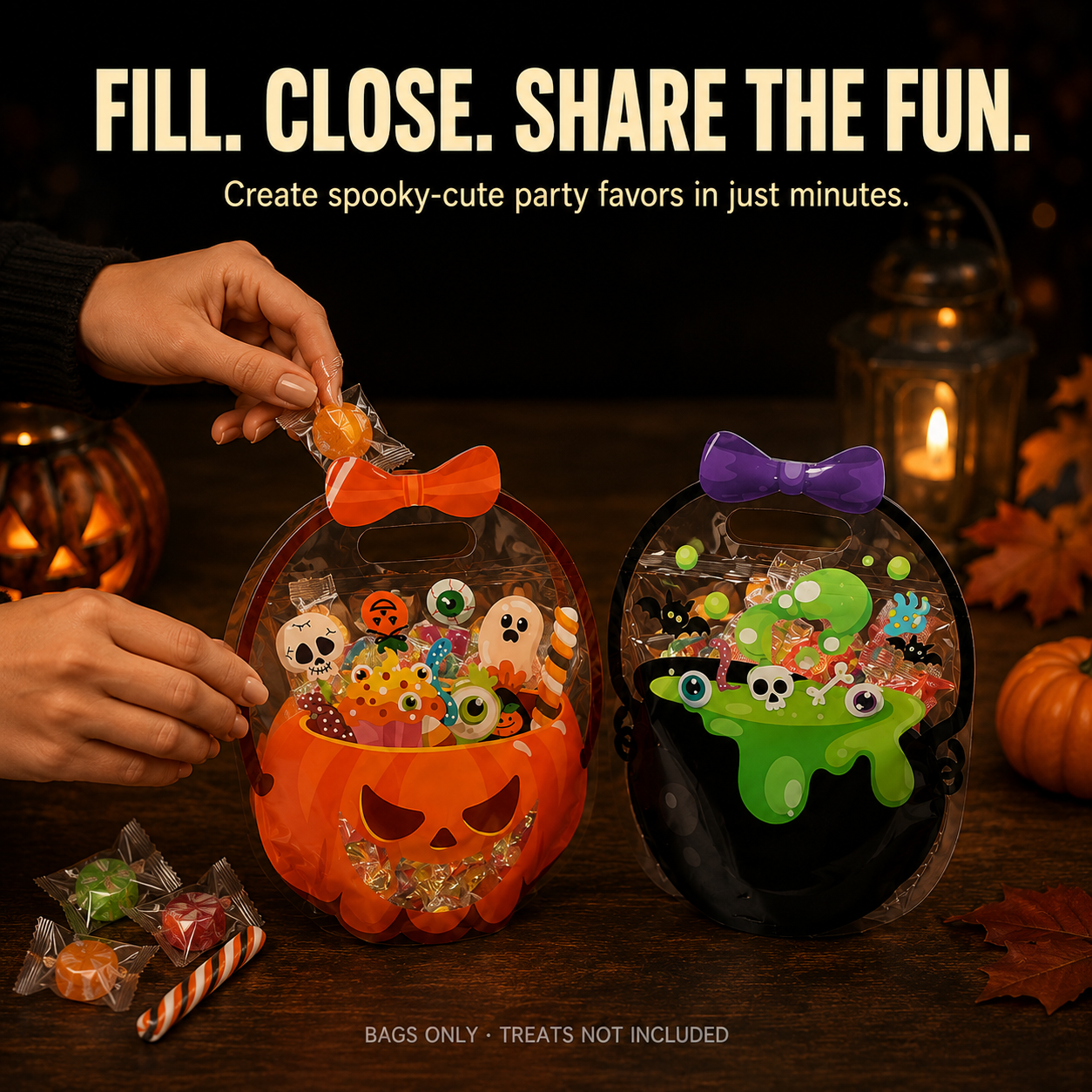 👻👻🎃 Halloween Cauldron Treat Bags – Clear Fillable Party Favor Bags