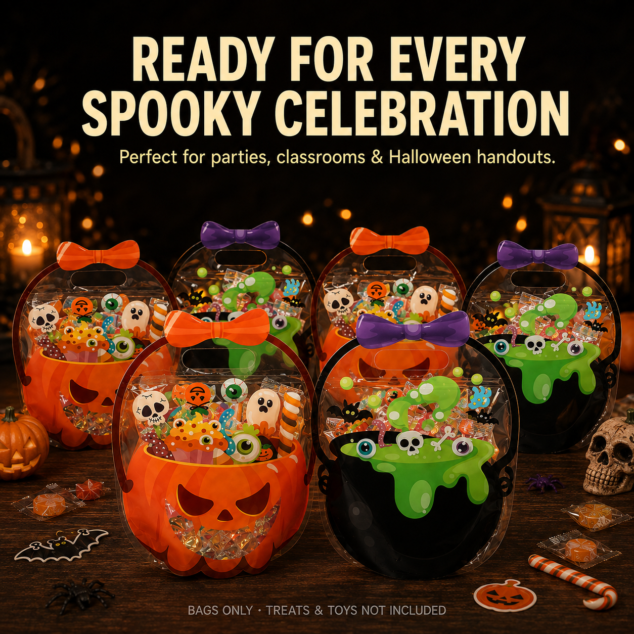 👻👻🎃 Halloween Cauldron Treat Bags – Clear Fillable Party Favor Bags
