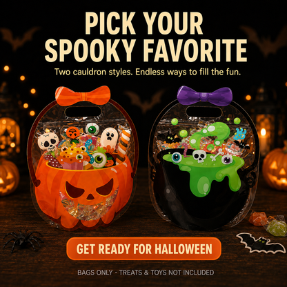 👻👻🎃 Halloween Cauldron Treat Bags – Clear Fillable Party Favor Bags