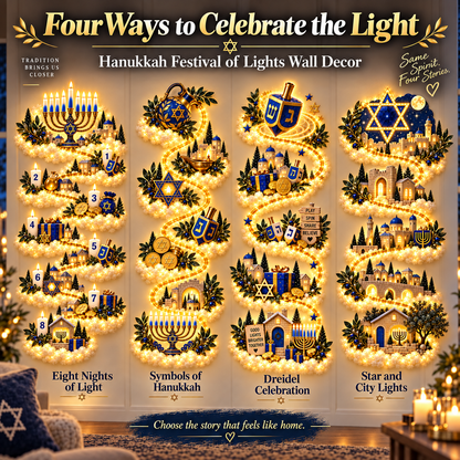 🔥🎁🕎 Hanukkah Festival of Lights Wall Decor Collection – 4 Glowing Designs Celebrating Eight Nights of Light ✨