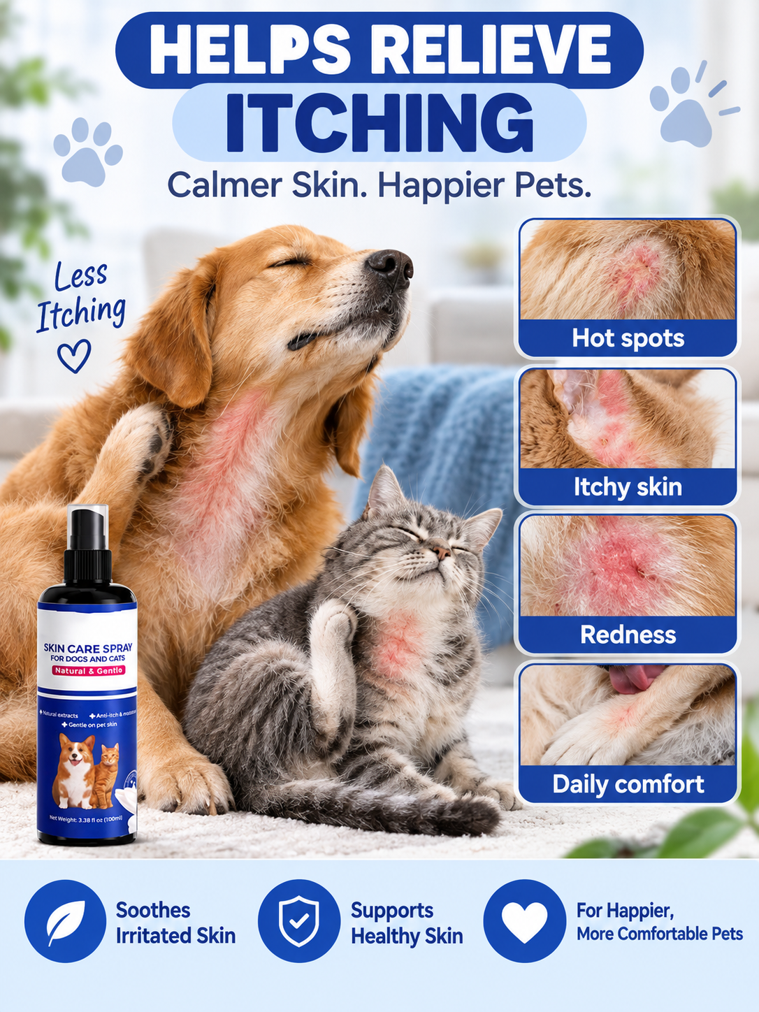 🐾 Pet Care Deal – Gentle Plant-Based Skin Relief Spray 🌿 Soothing Mist for Dogs & Cats with Dry, Itchy Skin ✨