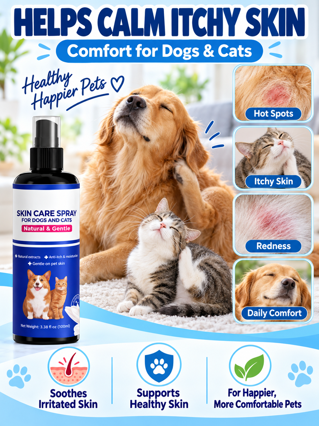 🐾 Pet Care Deal – Gentle Plant-Based Skin Relief Spray 🌿 Soothing Mist for Dogs & Cats with Dry, Itchy Skin ✨