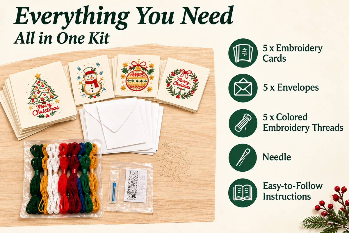 🔥LAST DAY 50% OFF - 🌲 🪡 Christmas Hand Embroidery Card DIY Kit | Stitch Your Way Into the Christmas Spirit ✨ 🎁