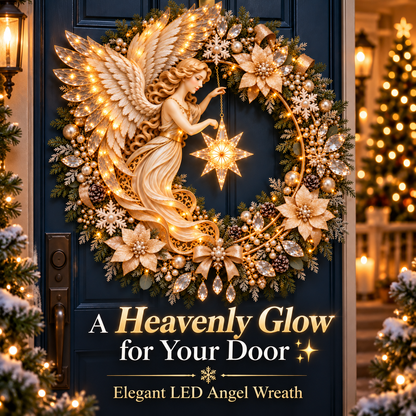 ✨ Heavenly Angel Christmas Wreath 🎄 Lighted Holiday Door Decor with Glowing Star